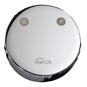 Round chrome diverter valve handle featuring a smooth surface, two control buttons, and a high resin filter, branded with the Swich logo.