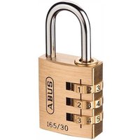 Solid brass ABUS padlock with 3-digit combination and silver shackle, model 165/30.