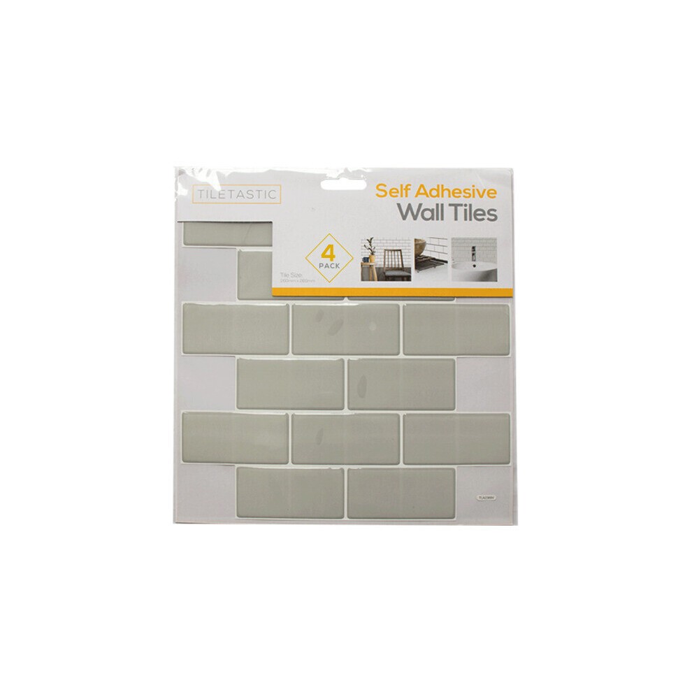 Self-adhesive vinyl wall tiles in a 4-pack, featuring a grey color scheme with a 3D brick design, ideal for easy home decor updates.