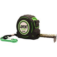 Black and green Advent RTM5032 recycled tape measure, 5M/16Ft, 32mm width, with a carabiner clip and retractable blade.