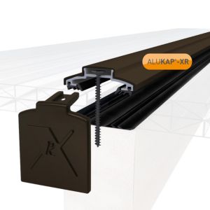 Brown aluminium glazing bar with a 60mm width and 4800mm length, featuring an end cap and a 55mm rafter gasket for secure installation.