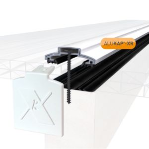 White aluminium glazing bar with a 60mm width and 3000mm length, featuring an end cap and a 55mm rafter gasket, designed for secure glazing applications.