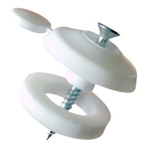 Alukap-XR fixing buttons in white, designed for 10-35mm Axiome panels, featuring a circular base and a central screw, packaged in a 50 pack.