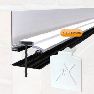White aluminium wall bar with a 60mm profile, 4800mm length, featuring an end cap and a 55mm rafter gasket, designed for secure installation.