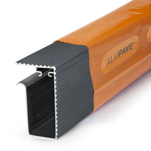 Grey Alupave fireproof flat roof and decking side gutter, 6m long, featuring a sturdy aluminum construction with a distinctive orange protective coating.