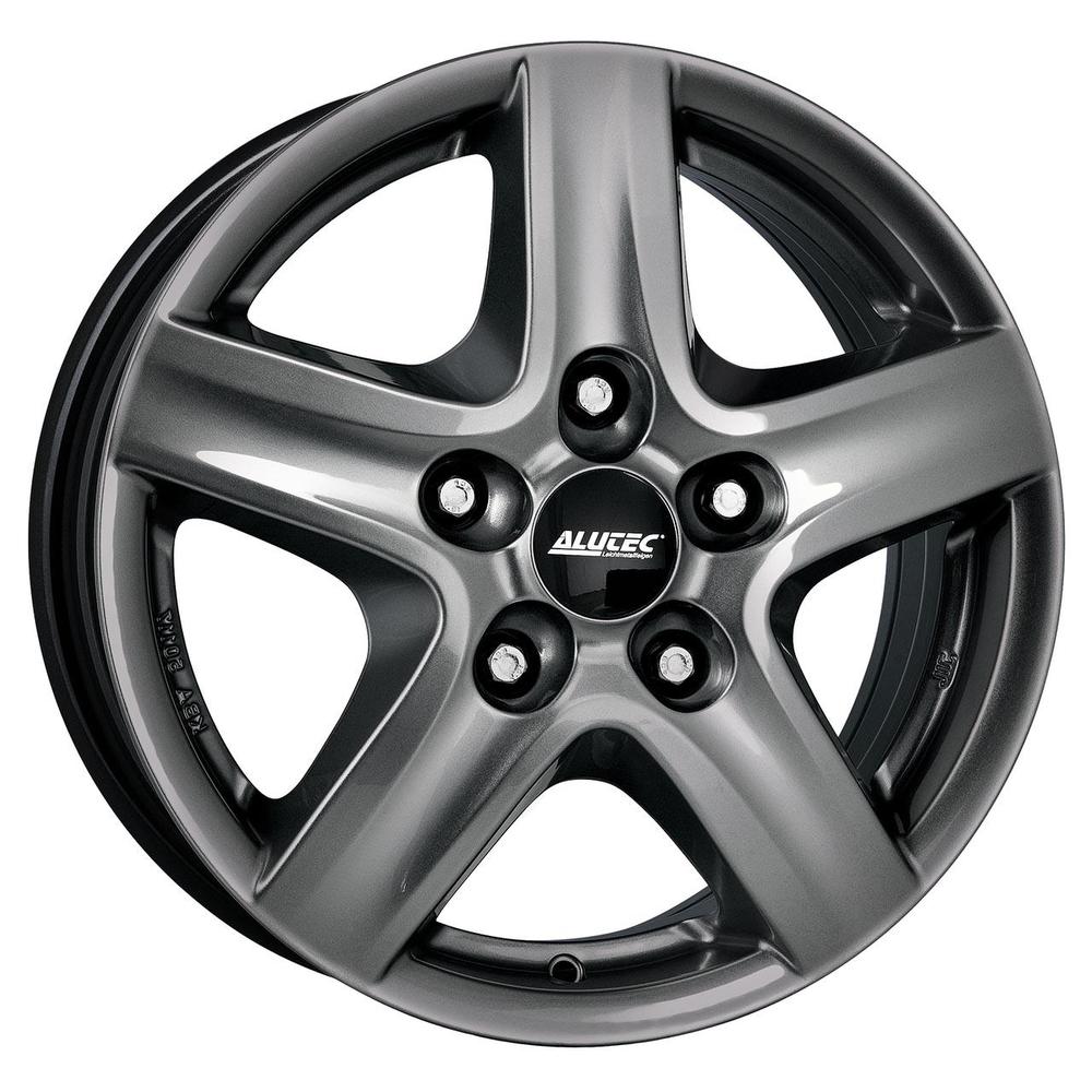 Alutec Grip Alloy Wheel in graphite finish, featuring five spokes, a sleek design, and a central hub with the Alutec logo, measuring 16x6.5 inches with a 5x120 PCD.