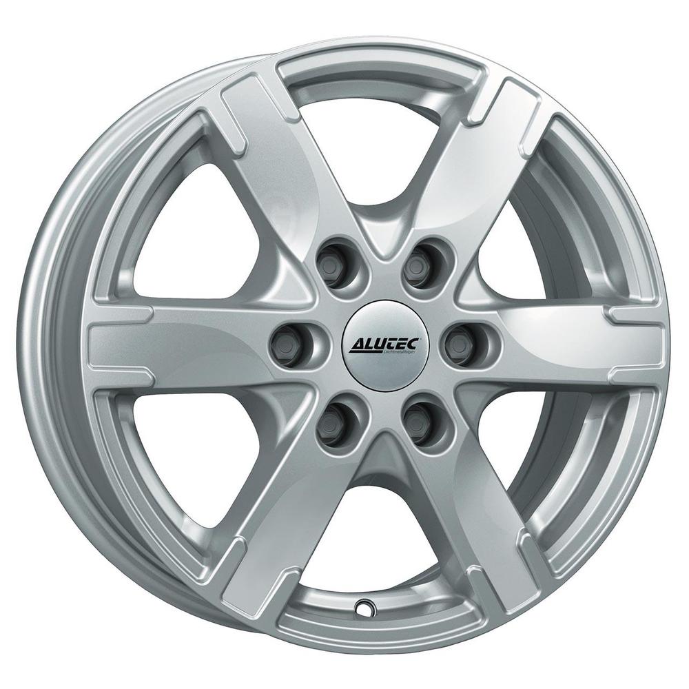 Alutec Titan alloy wheel in Polar Silver, featuring a sleek design with five spokes, 16x7 inch size, ET55 offset, 6x139.7 PCD, and a 93.1mm centre bore.