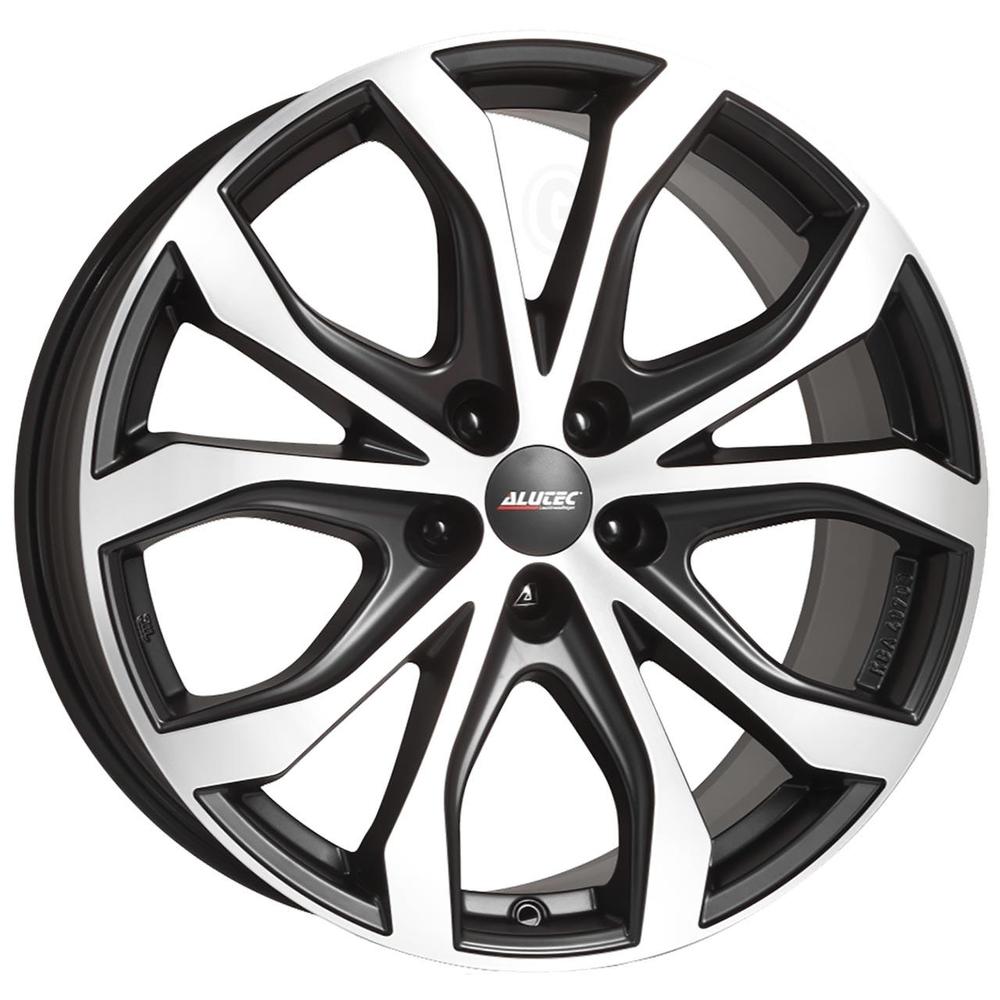 Alutec W10X alloy wheel in Racing Black and polished finish, featuring a sleek design with five split spokes, measuring 18x8 inches with an ET51 offset and 5x150 PCD.