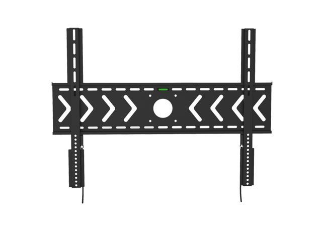 Black fixed wall mount for flat panel TVs, featuring a sturdy metal design with multiple mounting holes and a central cable management cutout, supporting up to 100kg.