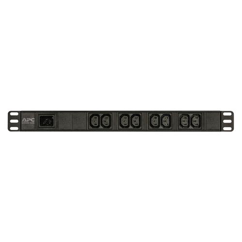 Black 1U rack-mounted power distribution unit with 8 C13 outlets and a C20 inlet, featuring the APC logo on the left side.
