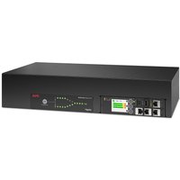 Black APC Netshelter 2U rack automatic transfer switch with digital display, 2 IEC 309 inputs, 16 C13, 2 C19 outputs.