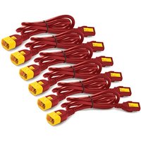 Red APC power cord kit, 6 locking C13 to C14 cables, 1.8m length, yellow connectors.