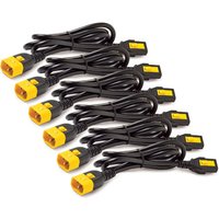 Black APC power cord kit, six locking C13 to C14 cables, 1.8m length, with yellow connectors.