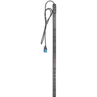 Black APC Zero U PDU with 24 outlets, 20 C13 and 4 C19, 32A, 230V, vertical design, attached power cord.