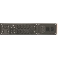 Black APC SBP5000RMI2U maintenance bypass panel with multiple power outlets and switches in a rectangular design.