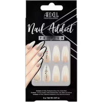 Ardell Nail Addict Nude Light Crystal Artificial Nails, 24 pcs, featuring nude tones with crystal accents in a black box.