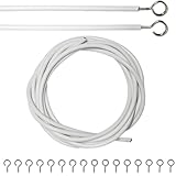 White Armo 2M net curtain wire set with 8 metal hooks and 8 eyes, coiled wire and straight rods with looped ends.