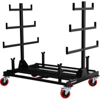Black Armorgard Piperack with red wheels, dual vertical racks, and multiple horizontal supports for pipe storage.