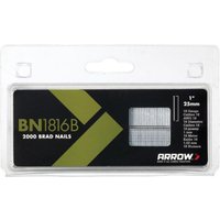 Arrow BN1816B brad nails, 25mm, brown head, pack of 2000, in clear plastic case with black and green label.