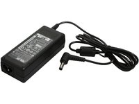 Black ASUS power adapter/inverter with a 65W capacity, featuring a rectangular design, a power cord, and a cylindrical connector for device compatibility.