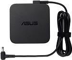 Black ASUS 0A001-00050100 power adapter with a square design, featuring a long cable and a right-angle connector, designed for indoor use with 90W output.