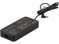 Black ASUS 120W power adapter with a rectangular design, featuring a power input socket and a coiled cable for connection to devices.