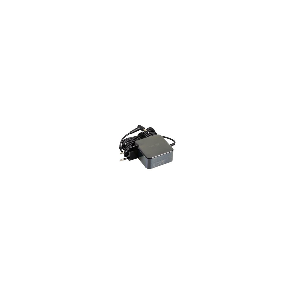 Black ASUS 0A001-00235000 power adapter with a compact design, featuring a textured surface, a coiled power cord, and a connector for indoor use, rated at 45 W.