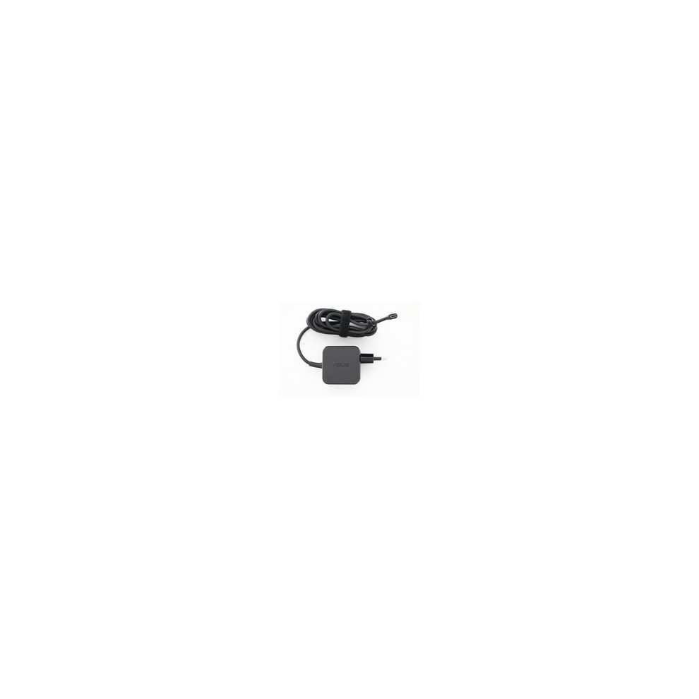 Black ASUS power adapter with a compact design, featuring a 45 W output, a detachable power cord, and a sleek, matte finish.