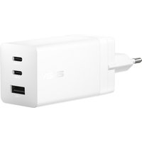 White ASUS 100W USB-C GaN charger with two USB-C ports and one USB-A port, compact rectangular design.