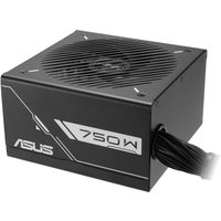 Black ASUS Prime 750W power supply unit with 20+4 pin ATX connector, sleek design, and vented top panel.