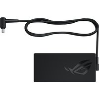 Black ASUS ROG 280W DC power adapter with logo, rectangular shape, and attached cable with right-angle connector.