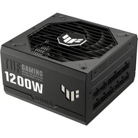 Black ASUS TUF GAMING 1200W Gold power supply with 20+4 pin ATX connector, hexagonal vent, and modular ports.
