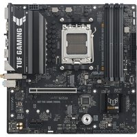 ASUS TUF GAMING A620AM-PLUS micro ATX motherboard with black PCB, silver heatsinks, and multiple expansion slots.