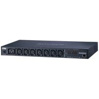 Black ATEN 1U PDU with 8 outlets, digital display, and control buttons, includes Eco PDU Manager Software.