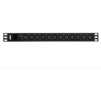 Black 1U ATEN PDU with 12 AC outlets in a horizontal row, rack-mountable design.