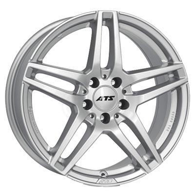ATS Mizar alloy wheels in Polar Silver, set of 4, featuring a sleek 5-spoke design, 19x8 inch size, ET38 offset, 5x112 PCD, and a 66.5mm centre bore.