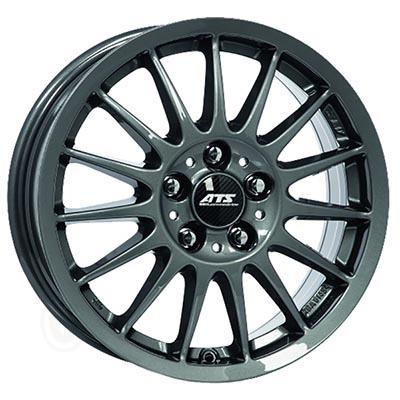 Dark grey ATS Streetrallye alloy wheel featuring a multi-spoke design, 16x6.5 inch size, ET48 offset, 5x112 PCD, and 70.1mm centre bore, showcasing a glossy finish.