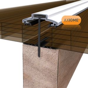 Axiome Bronze 25mm multiwall polycarbonate roofing sheet in brown, measuring 690 x 2000mm, showcasing a cross-section with a black screw and aluminum edge detail.