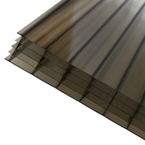 Axiome Bronze 25mm multiwall polycarbonate roofing sheet in brown, measuring 690 x 2500mm, featuring a ribbed texture and lightweight design for durability.