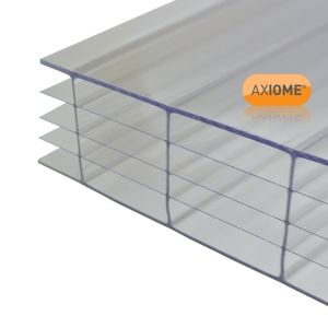 Clear 25mm multiwall polycarbonate roofing sheet, measuring 690 x 5000mm, featuring a transparent design with visible internal structure and the Axiome logo.
