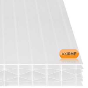 Translucent opal polycarbonate roofing sheet with a 25mm thickness, featuring a multiwall design and a clear amber logo, measuring 690 x 5000mm.