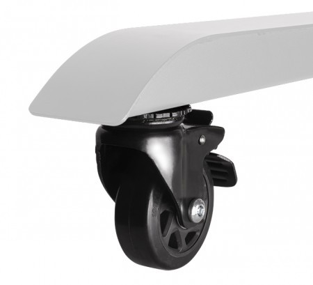B-Tech System X Non-Marking Braked Castor features a durable black plastic wheel, a sturdy brake mechanism, and a sleek silver metal mounting plate.