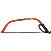 Orange Bahco bowsaw with black ergonomic handle and 30-inch serrated blade.