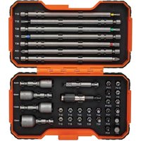 Bahco 35 piece set with screwdriver bits and nut drivers in orange case, organized in foam insert.