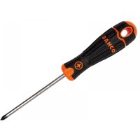 Black and orange Bahco Phillips screwdriver with a Ph1 tip and 100mm shaft, ergonomic handle with hanging hole.