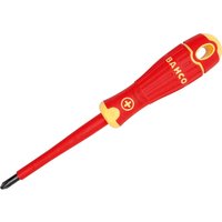 Red and yellow Bahco VDE insulated Phillips screwdriver with ergonomic handle and safety insulation.