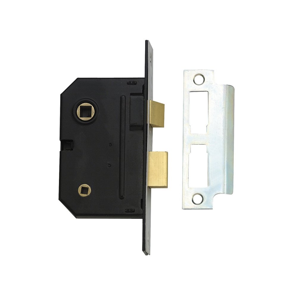 Yale Essentials Bathroom Lock in chrome finish, featuring a sturdy black body, two keyholes, and a silver metal strike plate.