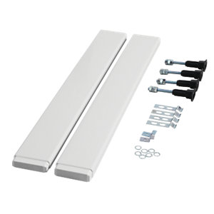 White shower tray panel and leg pack by Iflo, featuring two long panels, metal fittings, and various hardware components for installation.