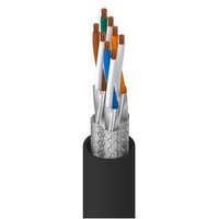 Black Belden cable with exposed twisted pairs, foil shielding, and braided outer layer.