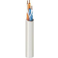 White Belden LonWorks cable with two twisted pairs of orange and blue wires, solid copper conductors.